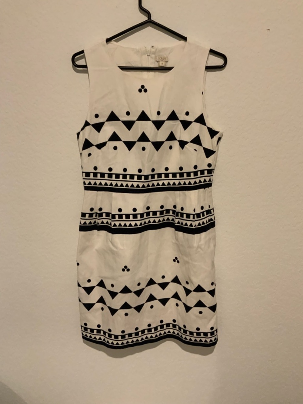 J. Crew Black & White Geometric Fit & Flare Sleeveless Dress Size 8